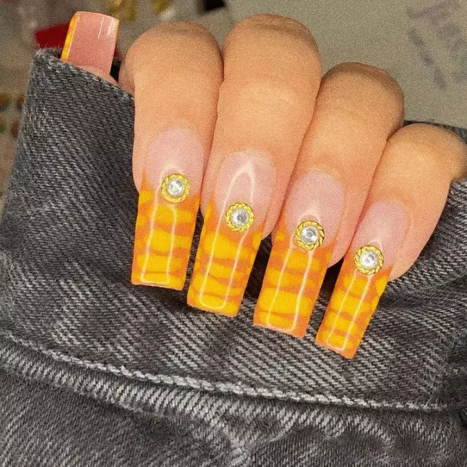 Tie Dye Orange French Tips