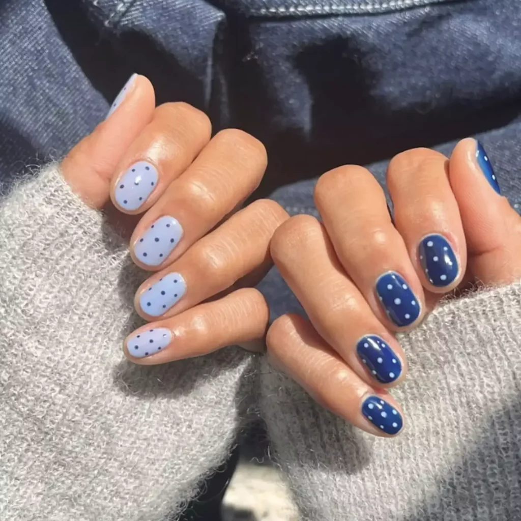 Two-Tone Blue Polka Dot Nails