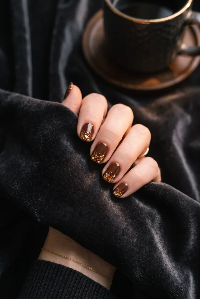 Warm Chestnut Chunky Glitter Tip