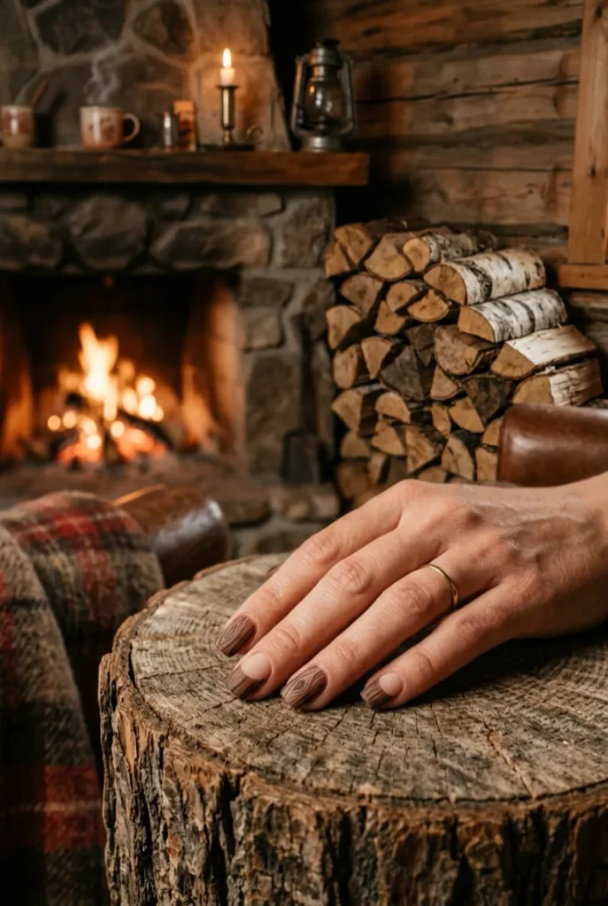 Woodgrain Pattern French Tips